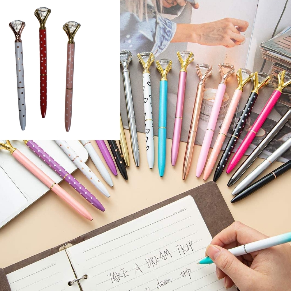 Diamond Ballpoint Metal Black ink Pen | 3 dotted pens bundle | Red / Whi…